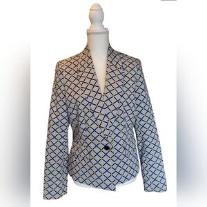 Nine West Black and White Diamond Pattern Blazer
